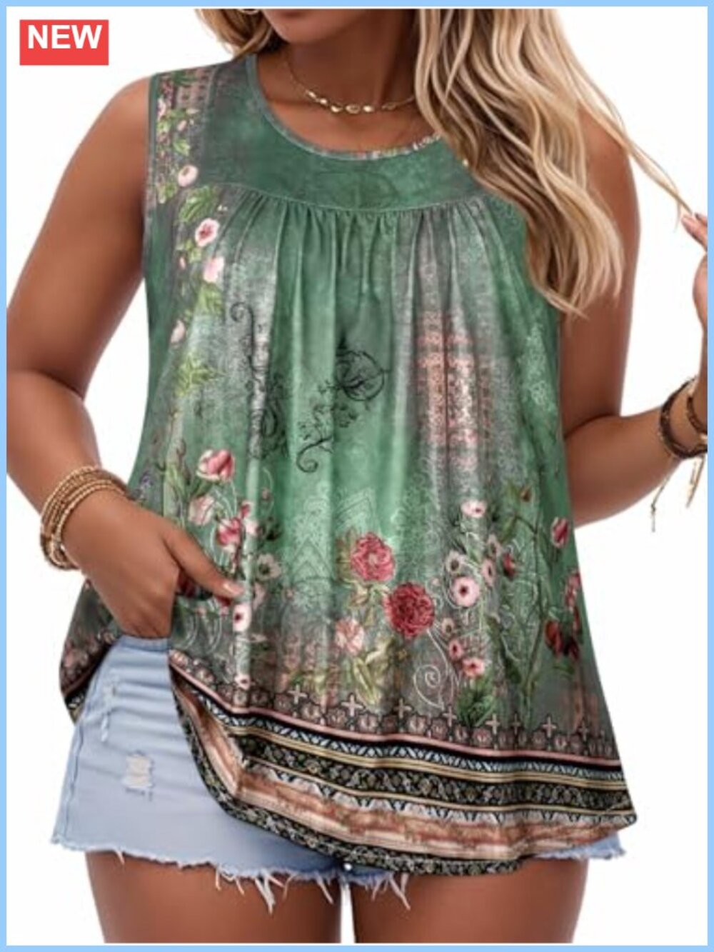 Plus Size Tank Top Cotton Polyester Loose Fit Sleeveless Crewneck Tunic Tee